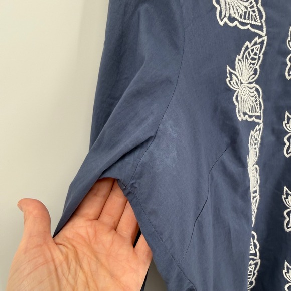 Sundance Navy Butterfly Embroidered Button Front Cotton Blouse Size 12 - Picture 4 of 8